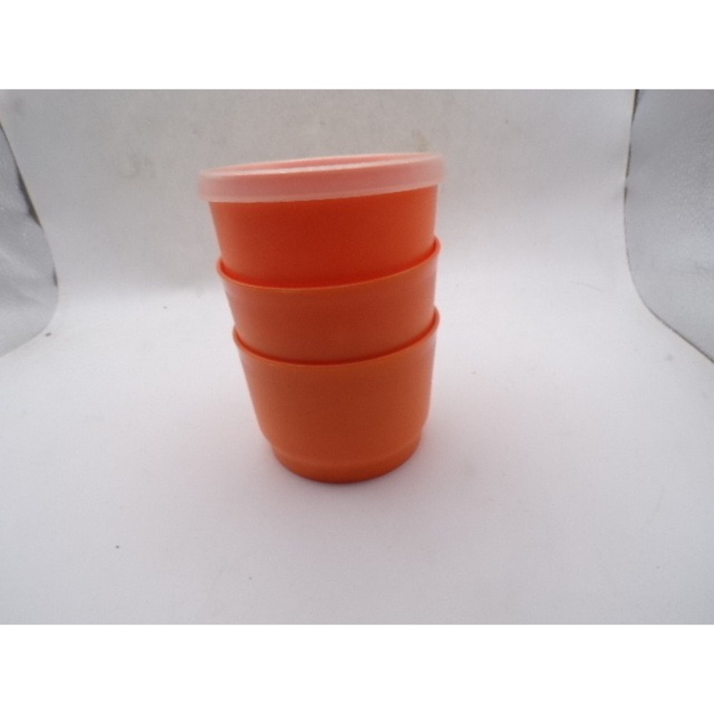 Vintage Tupperware Orange Snack Cups Set of 3 with Lid 229-34 Stackable Bowls - Picture 3 of 3